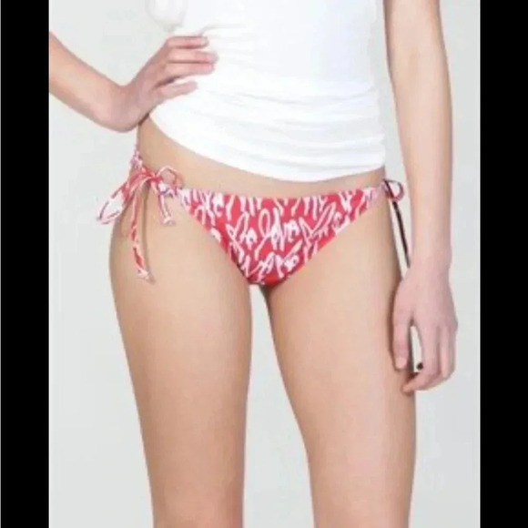 OBEY RED AND WHITE LOGO SCRIPT SIDE TIE BIKINI BOTTOMS Size L - Picture 1 of 9
